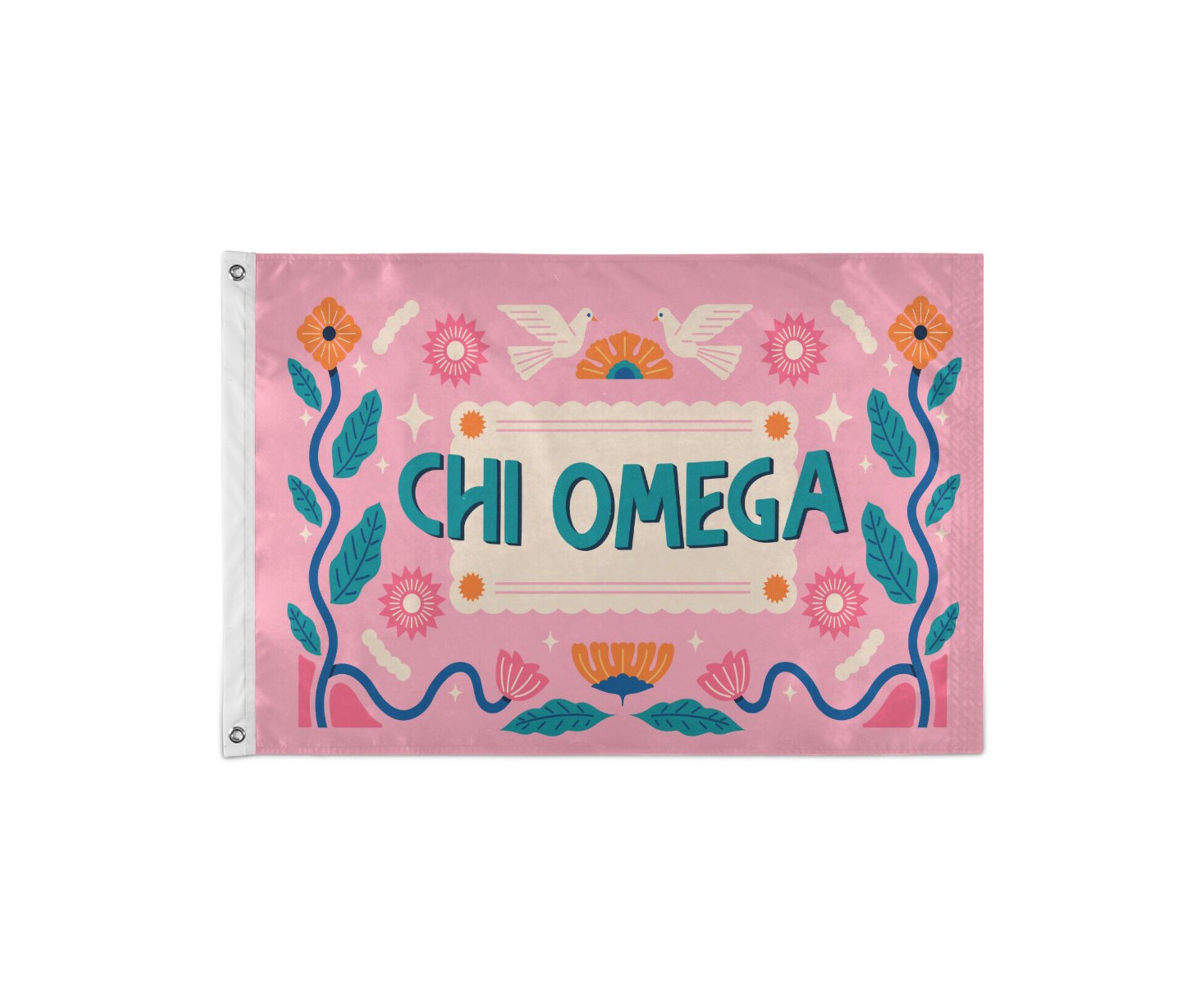 Organizations Sororities Chi Omega Chi Omega Flag 3 X 5 Feet Floral Doves 2339